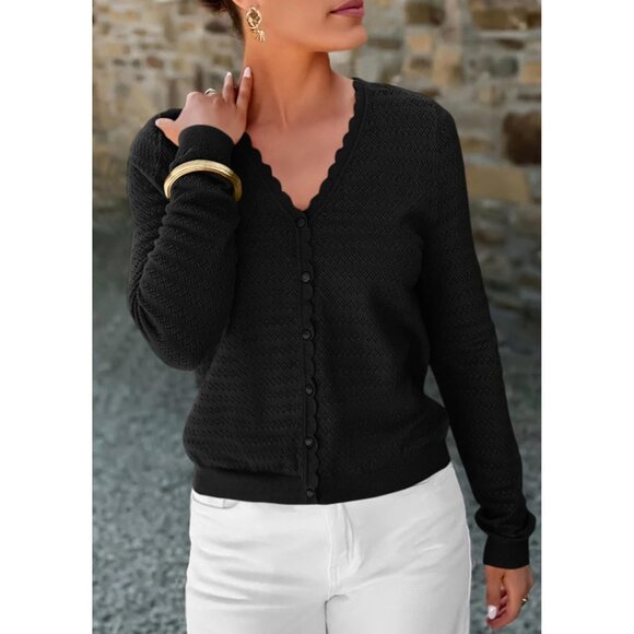 Women’s Lightweight Knit Cardigan V-Neck Button Front Long Sleeve Fall - Picture 4 of 5